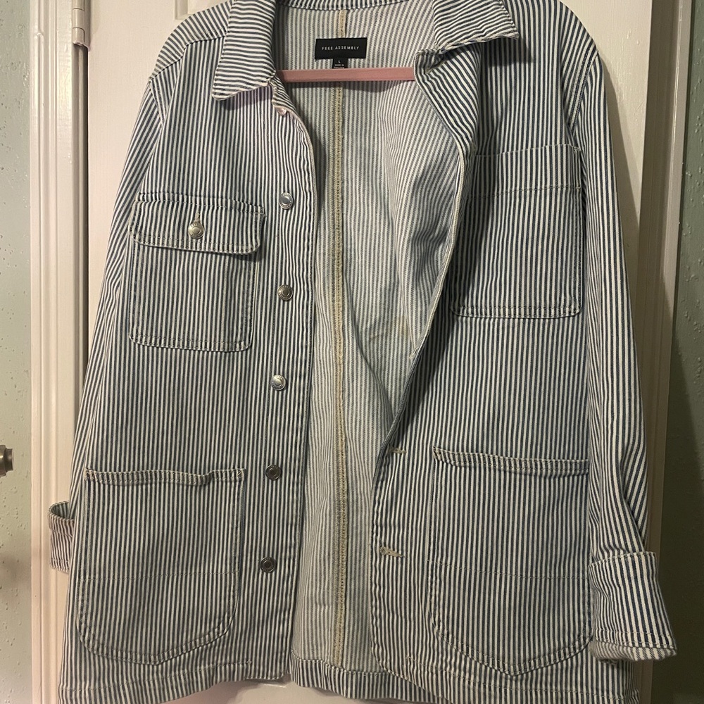 Women's Blue Striped Utility Jacket